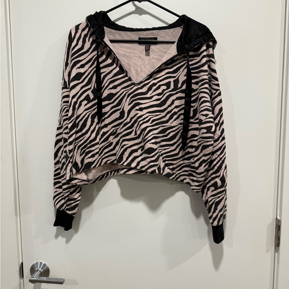 Victoria's Secret Cropped Black and Cream Zebra Hoodie